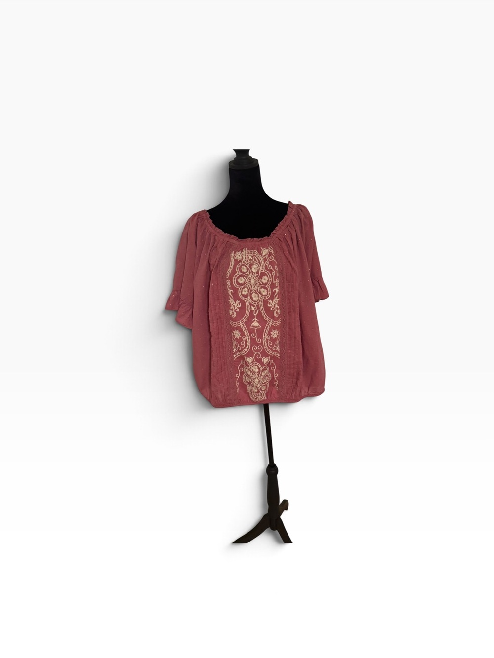 Maurices Rose Pink Embroidered Boho Peasant Top